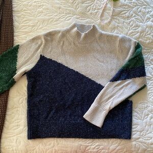 Banana Republic Navy, Green, and Cream Turtleneck Sweater